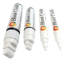 a group of white markers with text: 'BLAMI CHALK 16 mm - parallel point tip - 28 10 mm - parallel point tip - 15 g BLAMi'