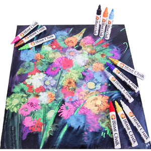 a group of colorful markers on a black surface with text: 'BLAMi CHALK BlAMi CHALK CHALK CHALK CHALK CHALK CHALK BlAMi CHALK CHAIK CHALK'