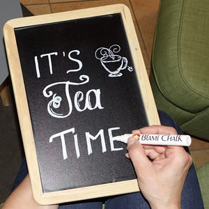 a person writing on a chalkboard with text: 'IT'S Jea TIME CHALK'