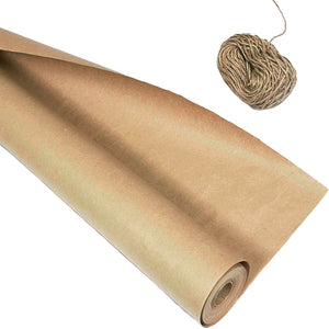 a roll of brown paper and a ball of string